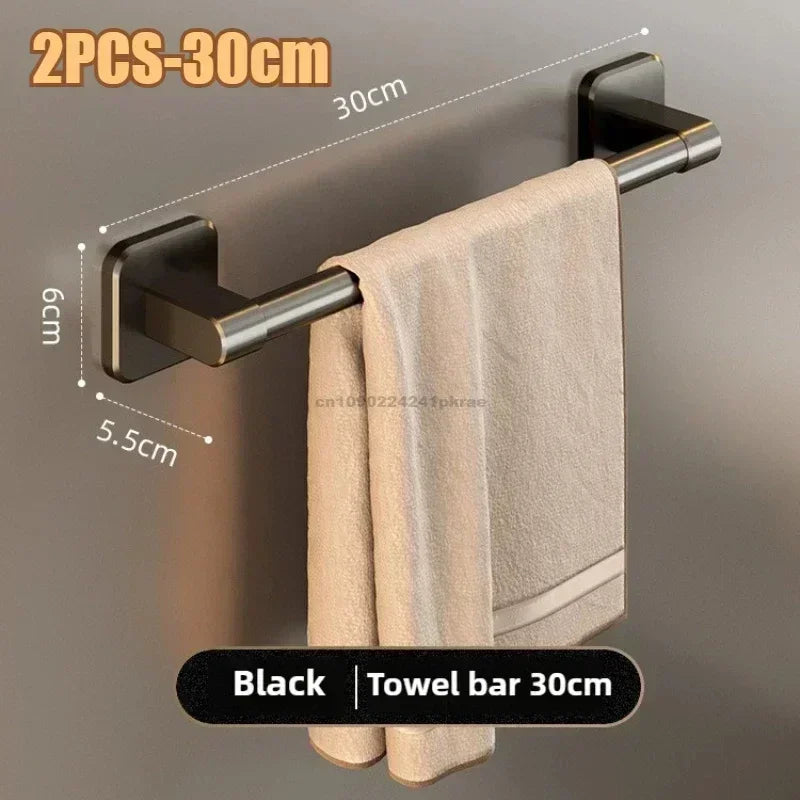 Wall Mounted Towel Rack Bathroom Storage Rack No Drilling Bathroom Horizontal Bar Towel Rack Kitchen Bathroom Accessories Zpaxo 2PCS-Black 30CM