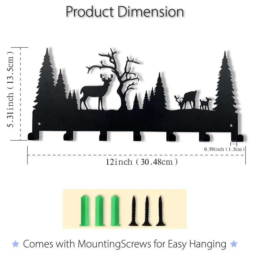 Key Hanger 7 Hooks Adhesive Metal Decorative Entryway Holder Rack