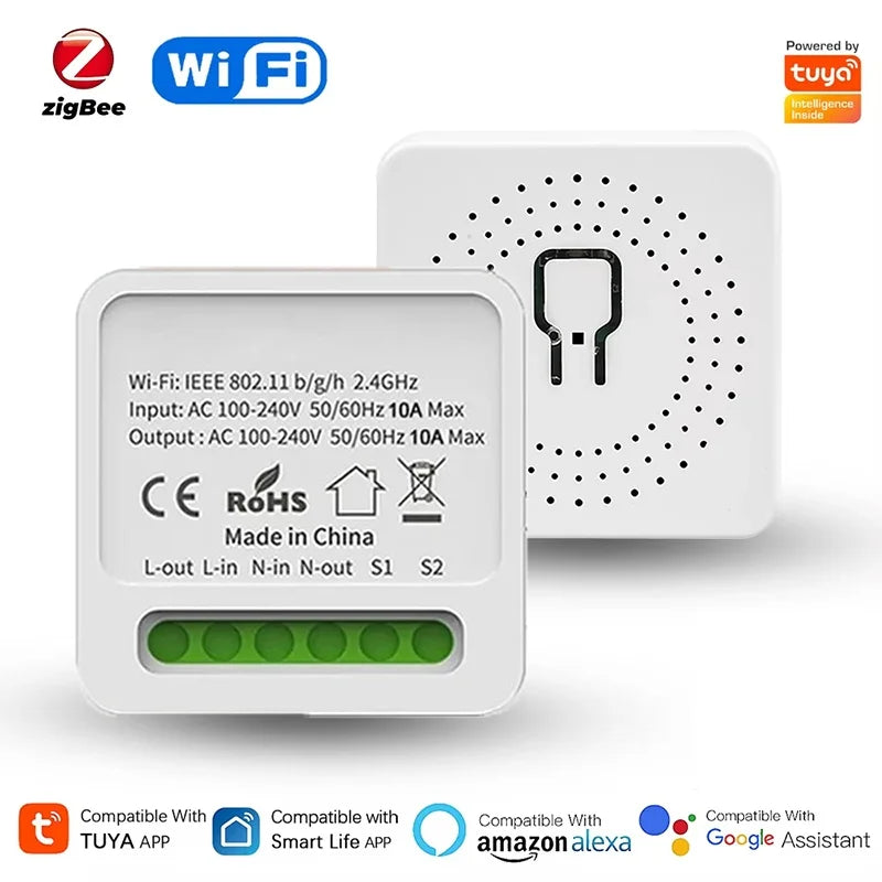 Tuya 16A Wifi Switch Mini Smart Home Light Switches Module 2 Way