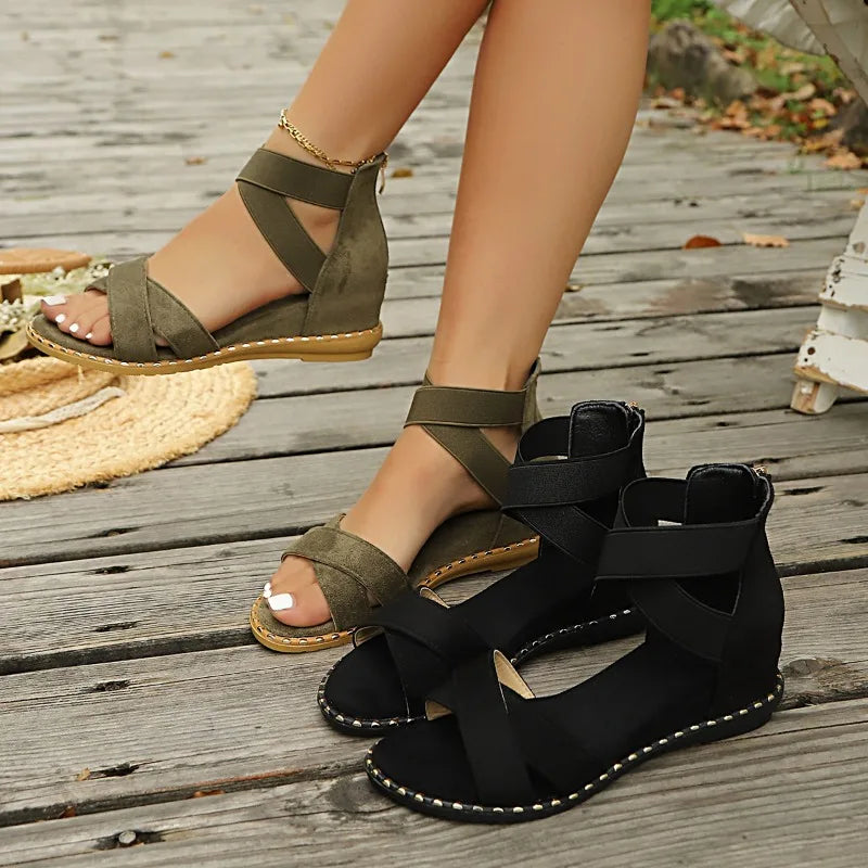 2026 Fashion Women's Cross Band Fish Mouth Open Toe Hollow Out Zpaxo