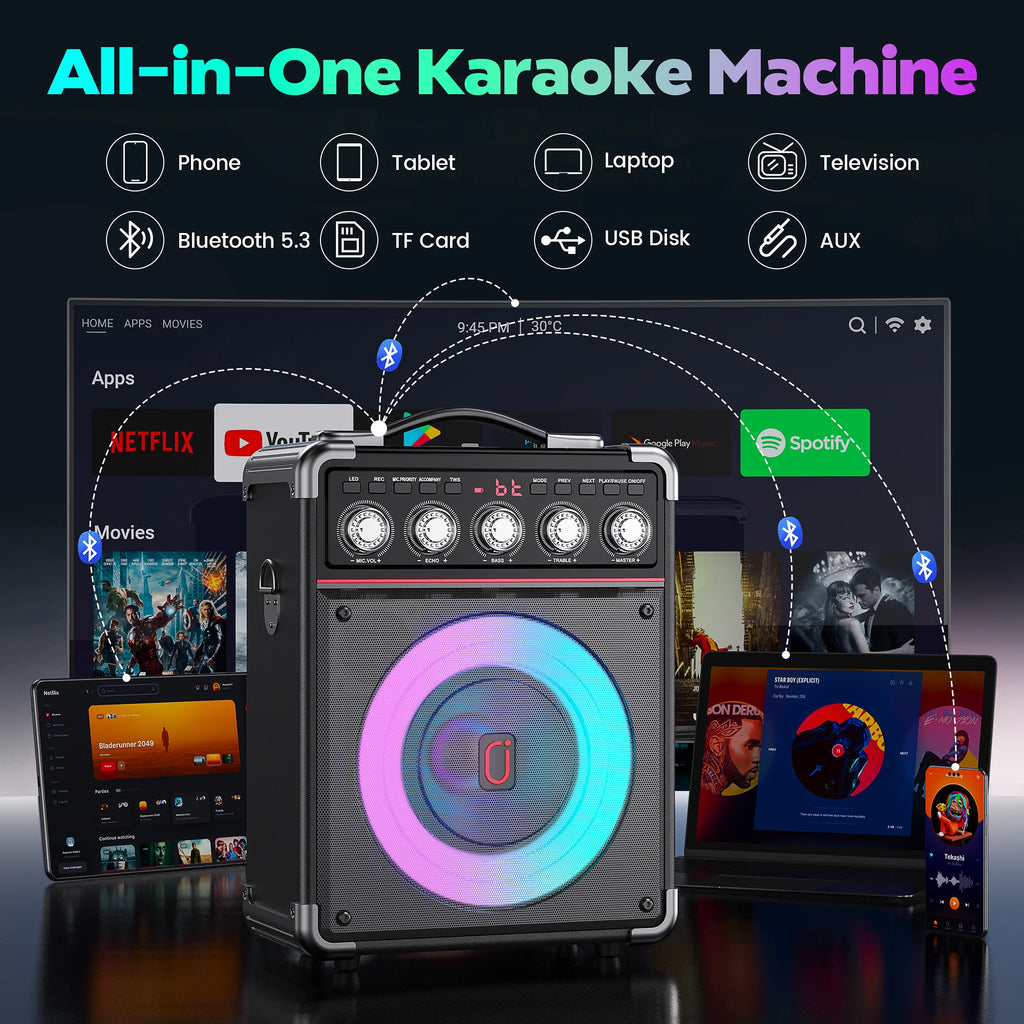 TX05 Karaoke Machine 2 Wireless Microphones Portable System Speaker