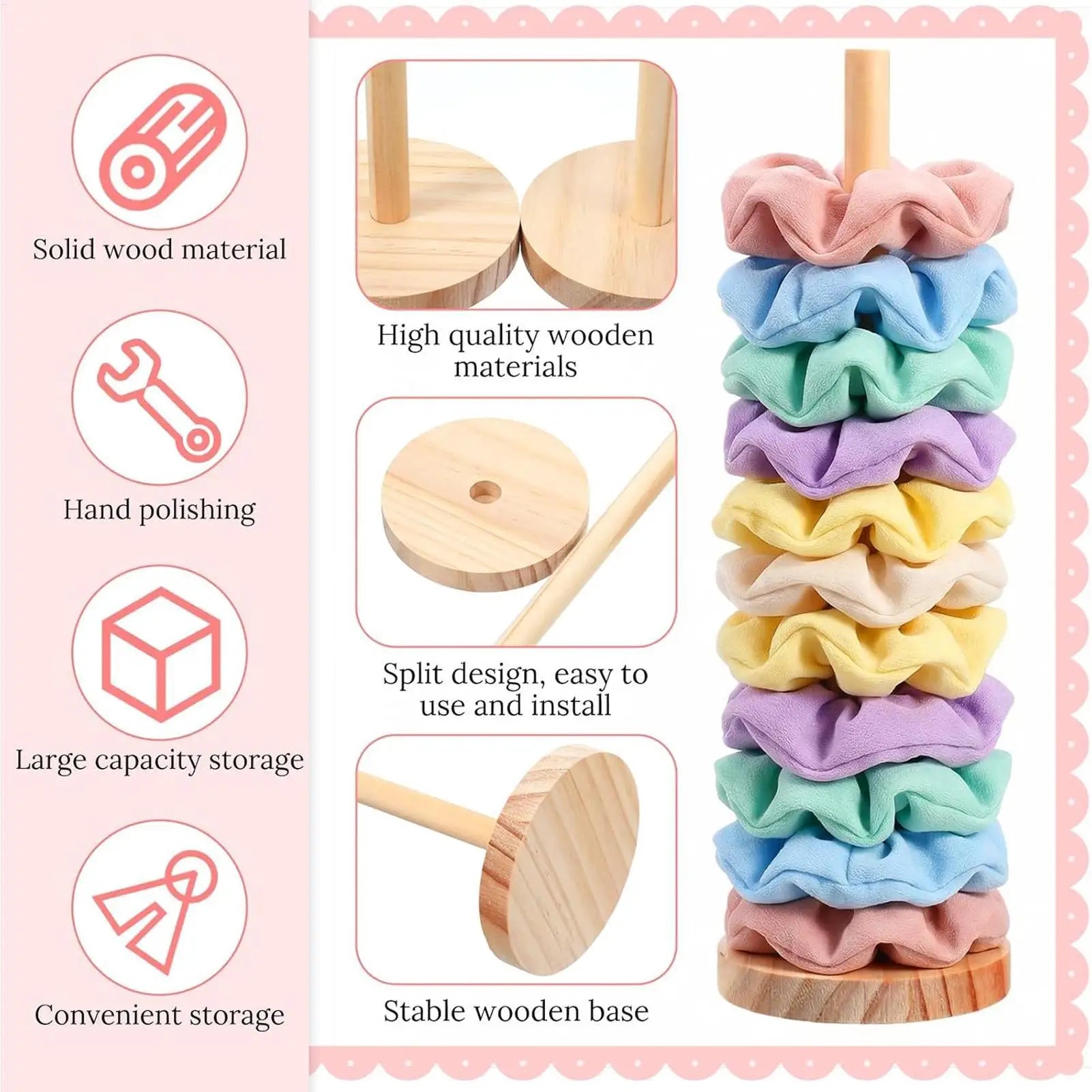 Wooden Scrunchie Stand Hair Tie Organizer Accessory Holder Jewelry