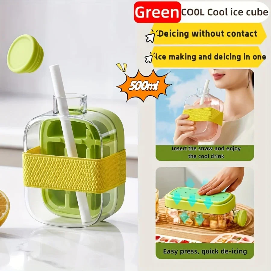 2-in-1 Portable Ice Cube Cup with Straw Quick Release Food-Grade Material for Juice Drinks Cocktails Whiskey Plastic Straw Cup Zpaxo Green 500ML 1 PCS