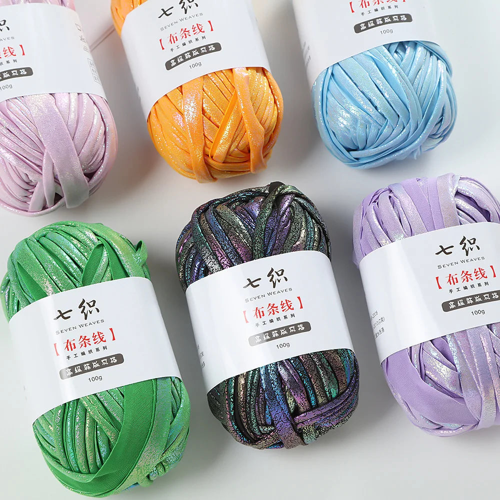 100g/Roll Metallic Crochet Yarn Imitation Leather Shiny Crochet Yarn Fabric Yarn for Knitting T-Shirt Bag Craft Zpaxo
