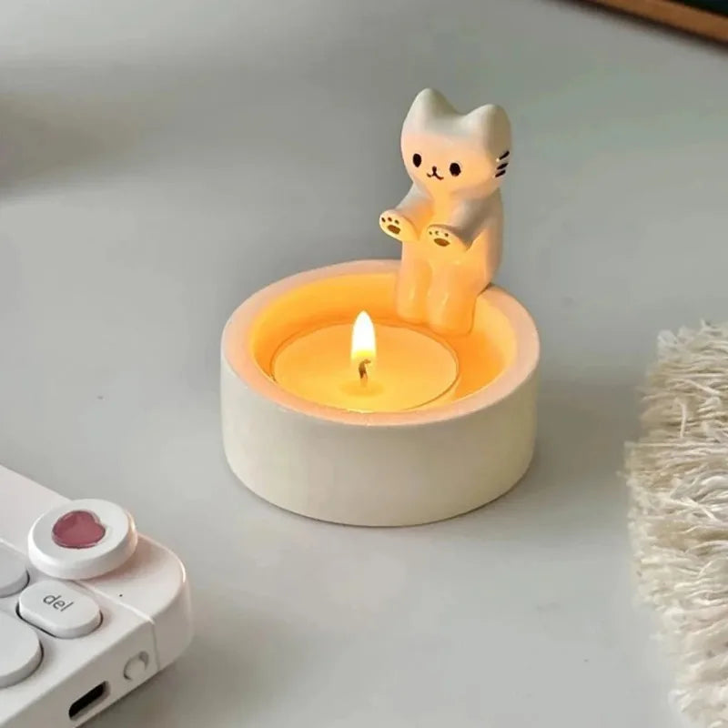 Cute Cat Candlestick Creative Aromatherapy Candle Holder Desktop Decoration Birthday Gift Ornament Zpaxo