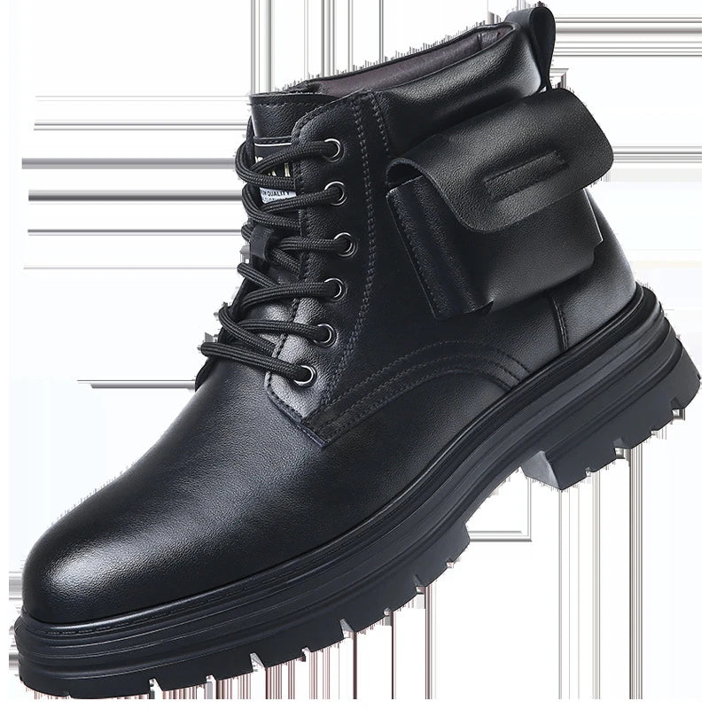 Mens Rechargeable Heated Winter Boots Wool Lined Leather Snow Thick Zpaxo