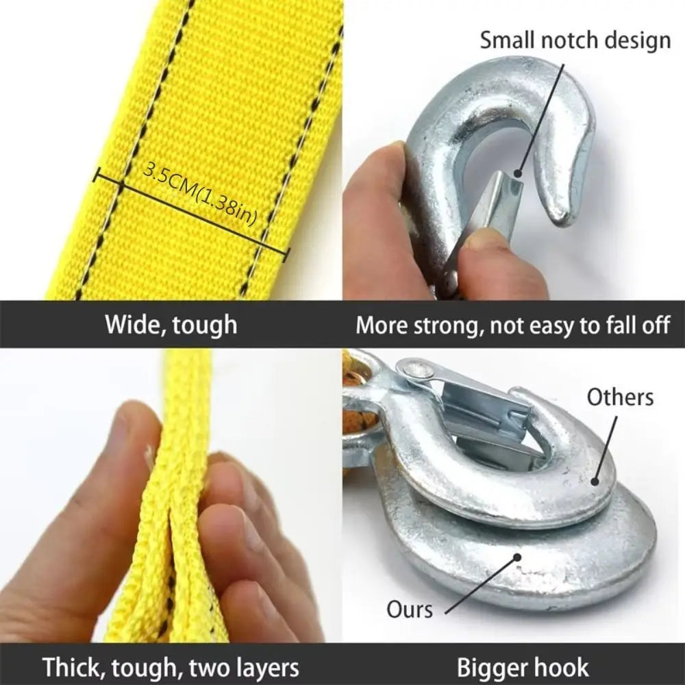 5 M Car Tow Cable 3 Ton Capacity Hooks Included Towing Pull Rope Emergency Rescue Off Road Design Heavy Duty Tow Road Emergency Zpaxo