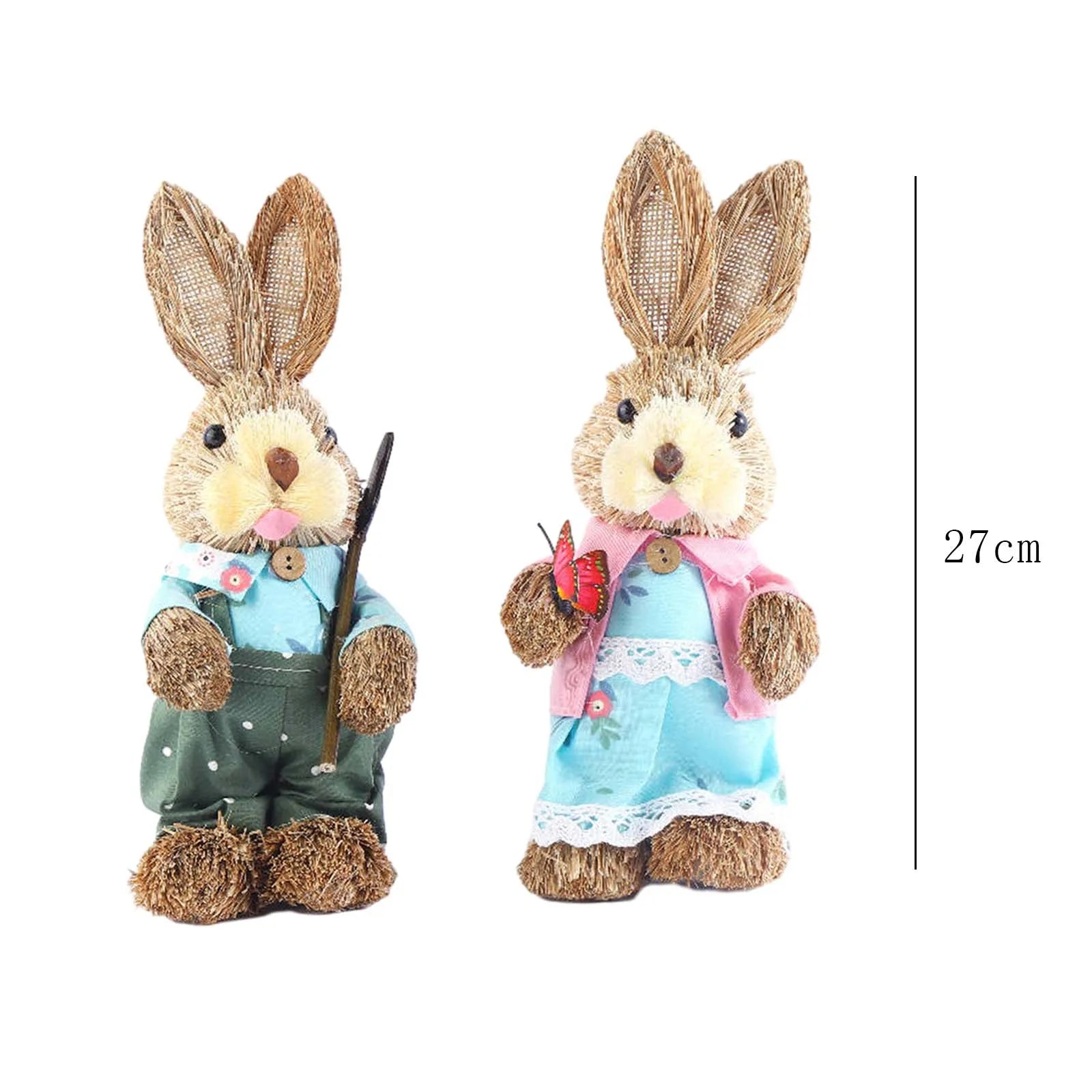 2x Artificial Straw Rabbit Souvenir Bunny Figurine Easter Straw Bunny Ornaments for Easter Holiday Party Household Decoration Zpaxo style E