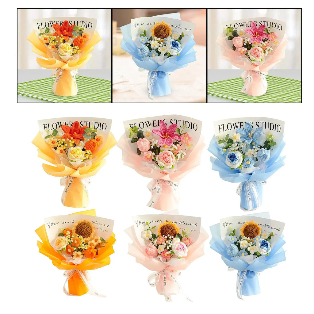 Crochet Flower Bouquet Table Centerpiece Handmade Woven Bouquet for Graduation Gift Living Room Birthday Apartment Hotel Zpaxo