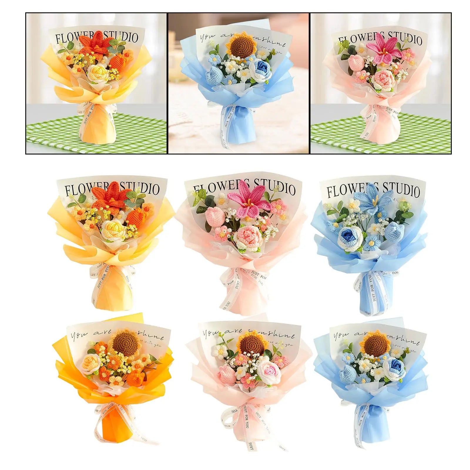 Crochet Flower Bouquet Table Centerpiece Handmade Woven Bouquet for Graduation Gift Living Room Birthday Apartment Hotel Zpaxo