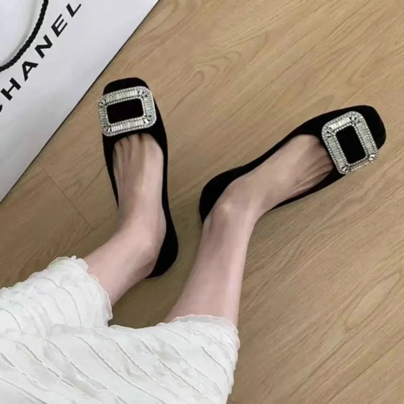 Flat Shoes for Women Spring and Autumn 2025 New Square Toe Rhinestone Shallow Flat Shoe for Work Loafers Women Big Size 42 43 44 Zpaxo