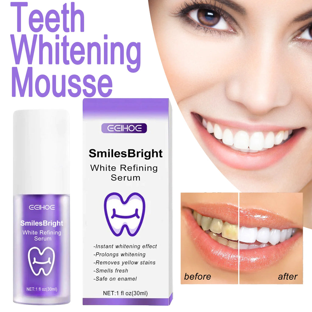 EELHOE Smiles Bright White Refining Serum Teeth Whitening Mousse Mild Ingredients Nano-Hydroxyapatite Xylitol Easy To Use 30ml Zpaxo