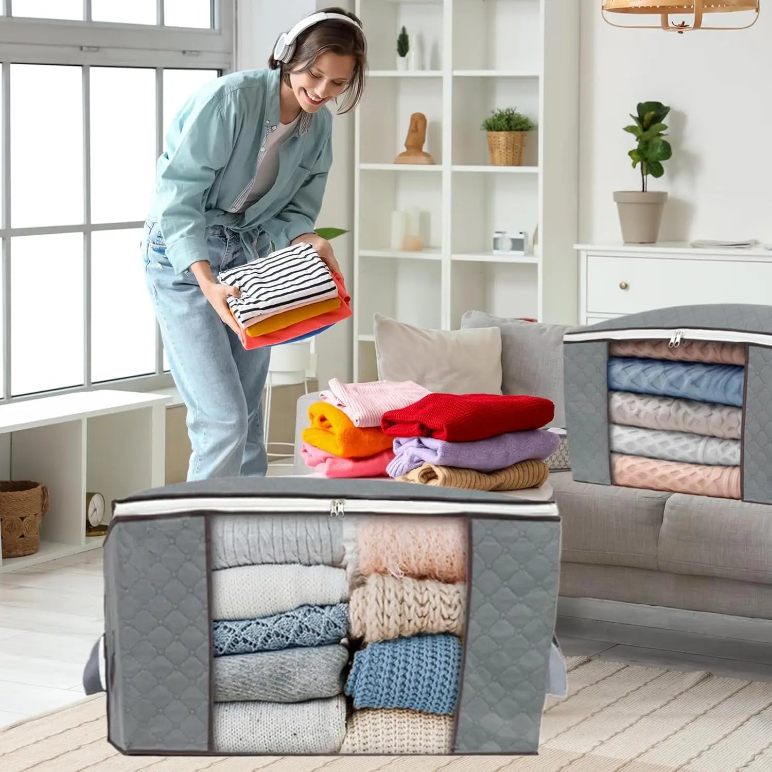 Duvet Storage Bag Heavy Duty Large Capacity Blankets Seasonal Clothes