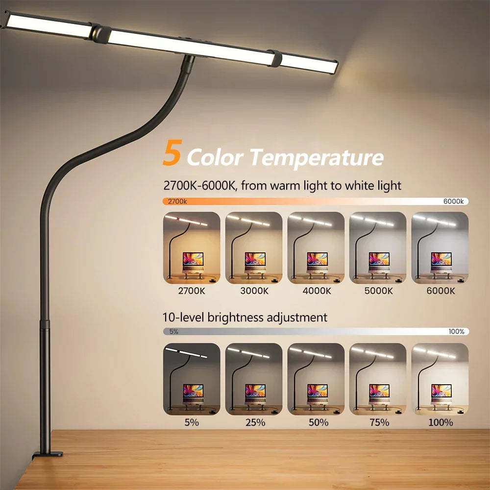 Home LED Eye-Caring Architect Desk Lamp No Flicker Flexible Gooseneck Dimmable Office PC Screen USB Table Light for Reading Work Zpaxo