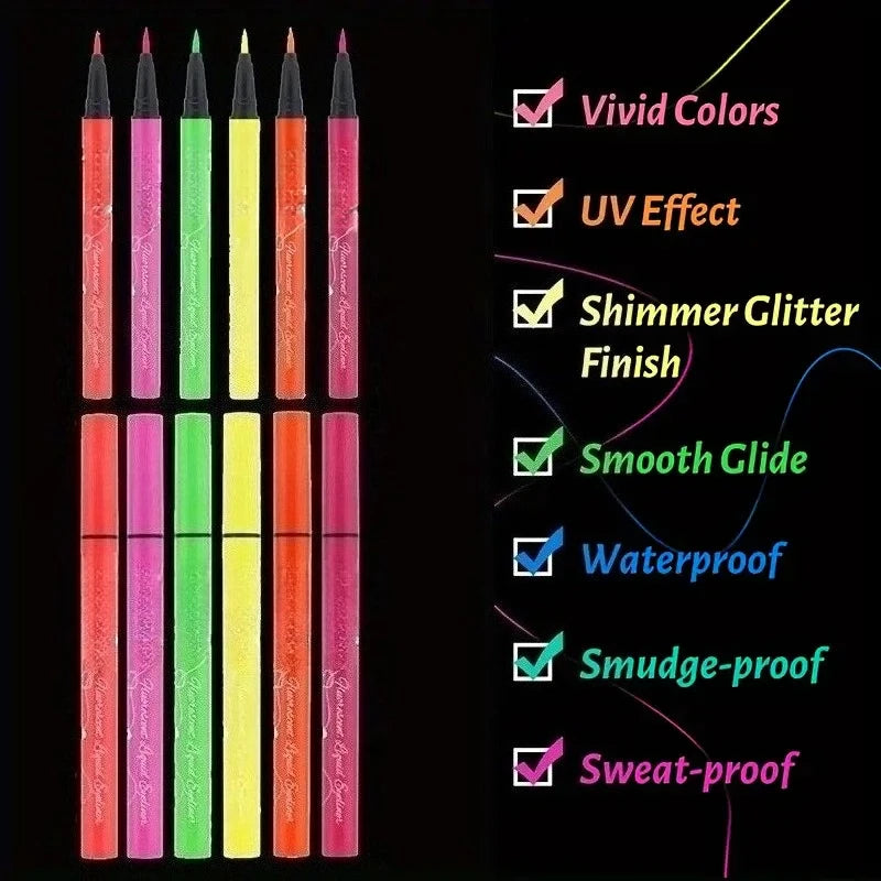 6pcs Glow UV Reactive Glow in the Dark Face and Body Paint Set, Neon Liquid Eyeliner, Mixing Color for Masquerade,Music Festival Zpaxo