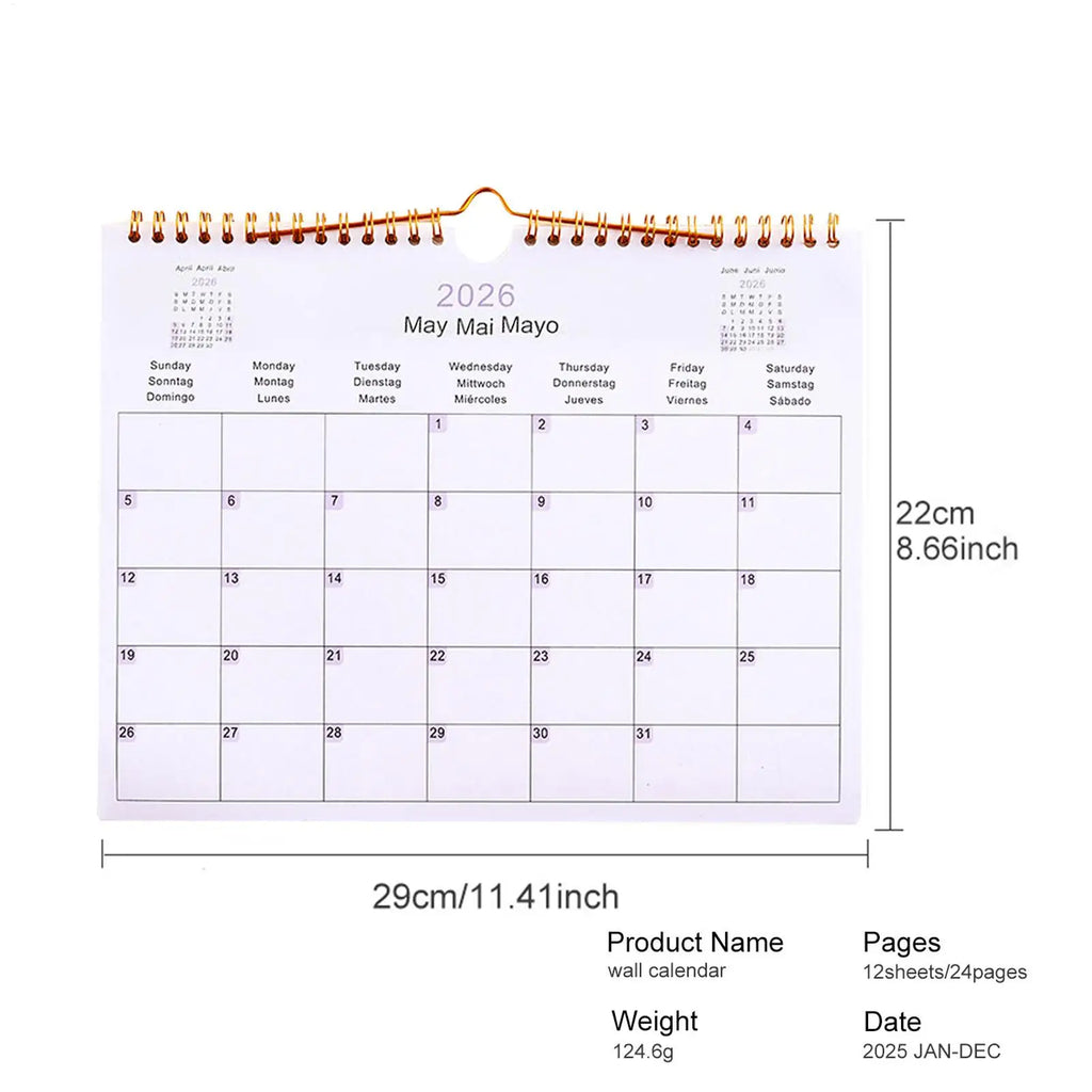 2026 Calendar Decorative Multilingual Coil Calendar 12 Month Modern Decorative Planner for Bedroom Dormitory Apartment Family Zpaxo