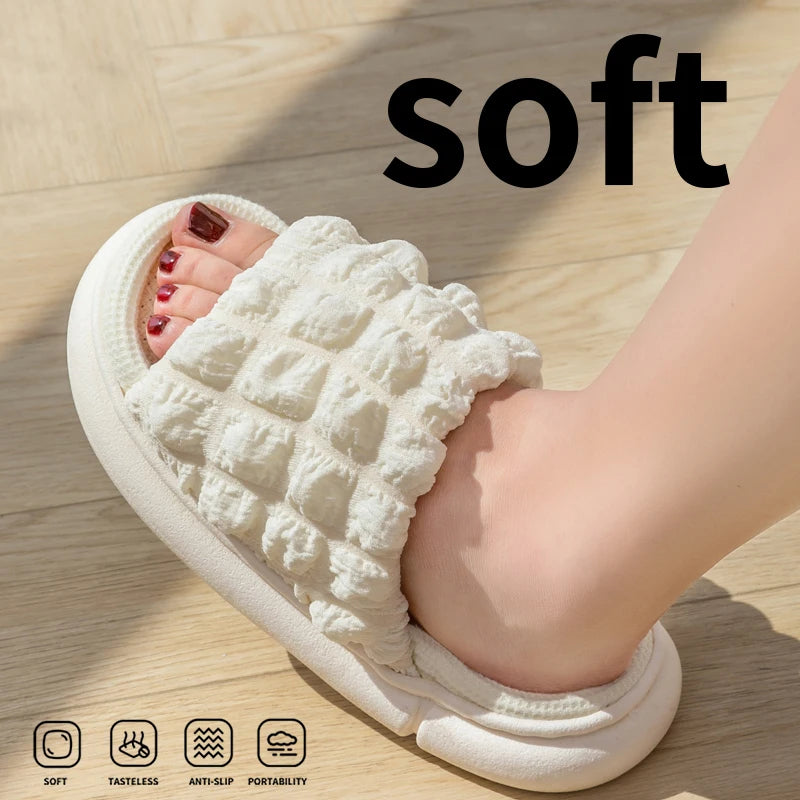 Thick-soled Linen Slippers Women Indoor Open Toe Anti-slip Flat