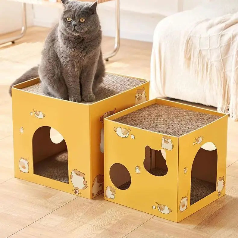 Cat Cardboard House with Scratch Pads Corrugated Cardboard Scratcher Cat Box Cats Bed for Cat Rabbit Small Animals Bunny indoor Zpaxo