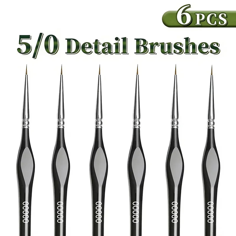 6Pcs/Set 6mm Miniature Paint Brushes Small Fine Tip Paintbrushes Micro Detail Paint Brush Set Triangular Grip Handles Art Brush Zpaxo