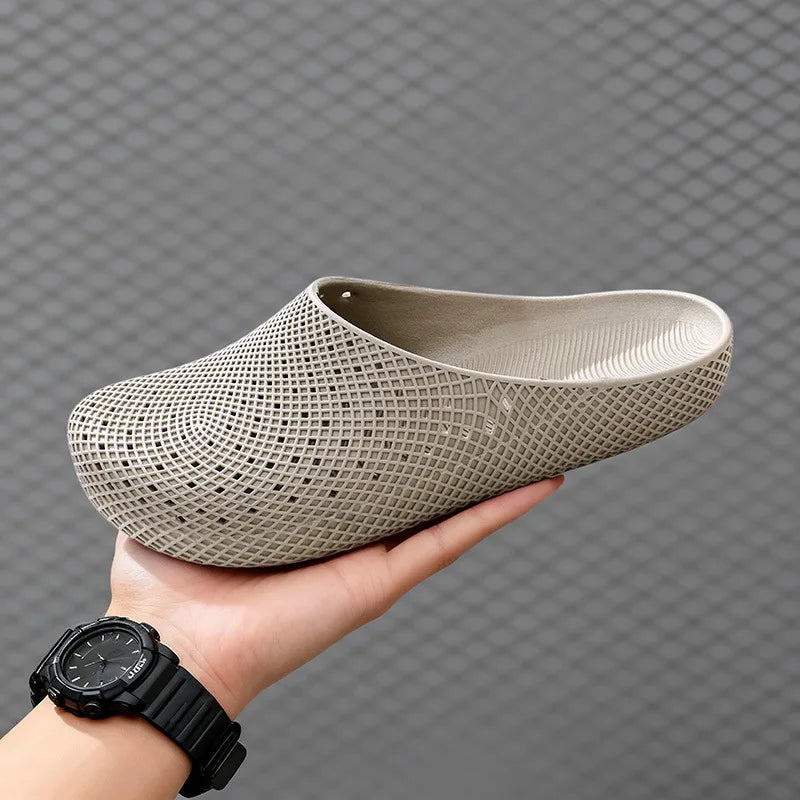 Men's Summer Kitchen Shoes Breathable Mesh Slip-on Half-toe Clogs