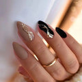 Manicure Long Almond False Nails French White Edge Press Bow Zpaxo JP2849