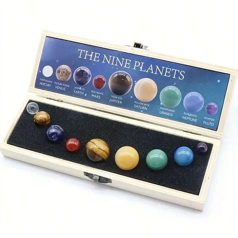 Solar System Natural Crystal Gemstones Set 9 Planets Sphere Ball Stone Galaxy Model Ornaments Gift Home Office Decor Zpaxo