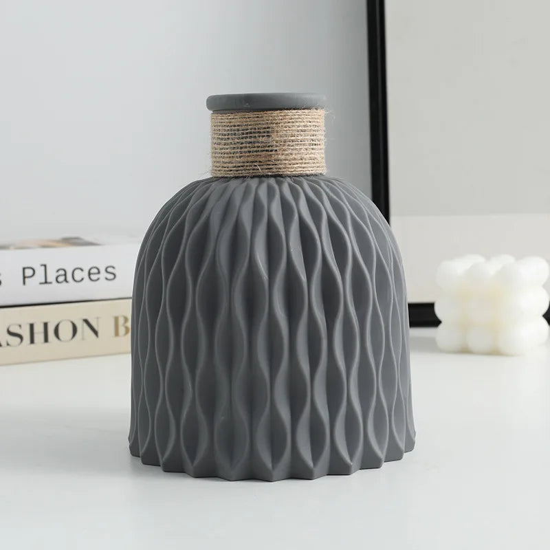 Water Ripple Vase Flower Pot Basket Twine Plastic Small Fresh Zpaxo gray