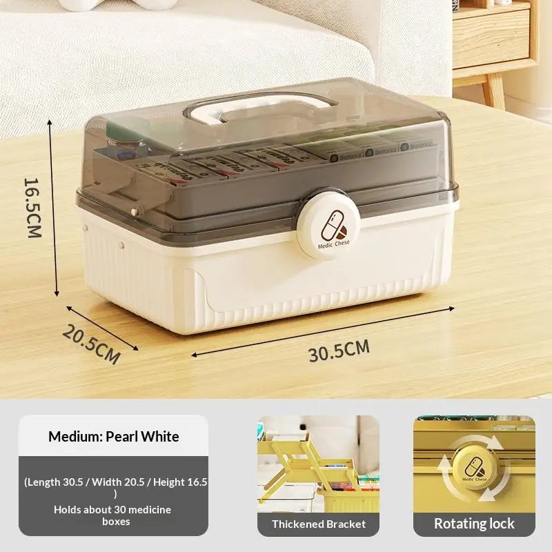 3-Tier Foldable Medicine Organizer Box | Portable First Aid Storage Medicine Storage Organizer Zpaxo White M