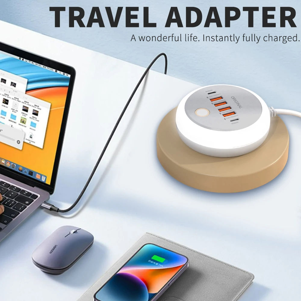 50W 6-Port USB Charging Station – Type-C Fast Charger Night Light USB Charging Station Zpaxo