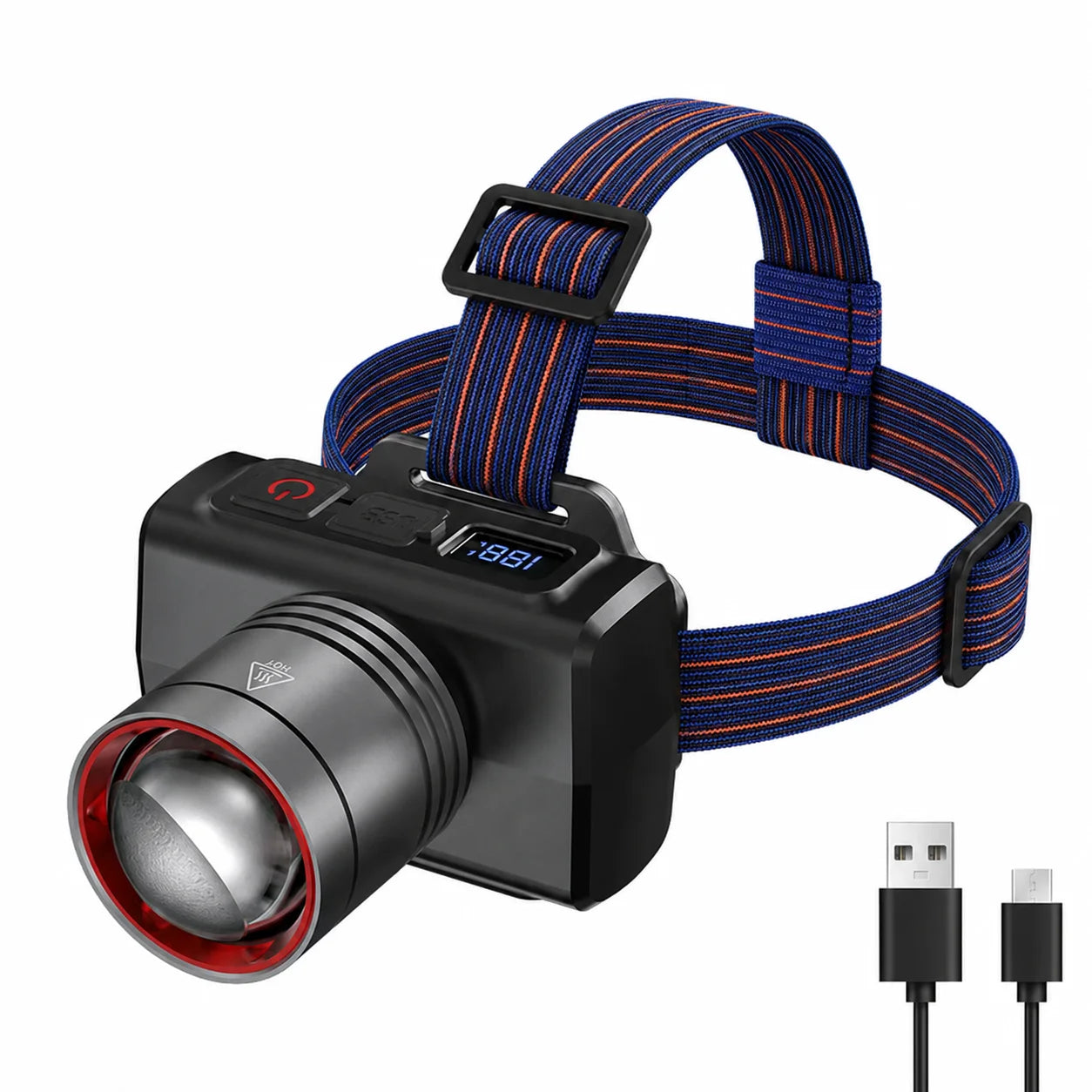 LED Rechargeable Headlamp Adjustable Zoom Waterproof Ultra Bright Headlight USB Head Torch for Camping Hiking Fishing Repair SOS Zpaxo 1pack
