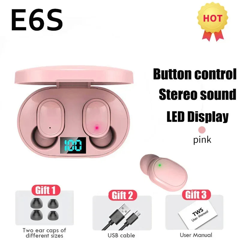 E6S Bluetooth Headphones Wireless Noise-cancelling Microphone Zpaxo Pink Earbuds