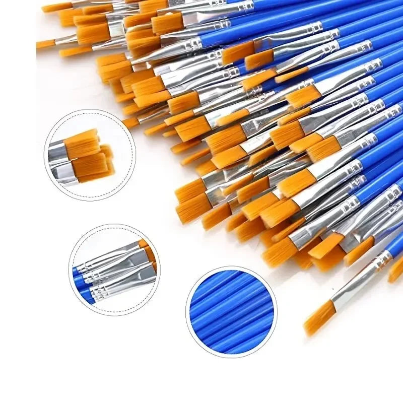 50-Piece Nylon Paint Brush Set – Oil, Acrylic & Watercolor