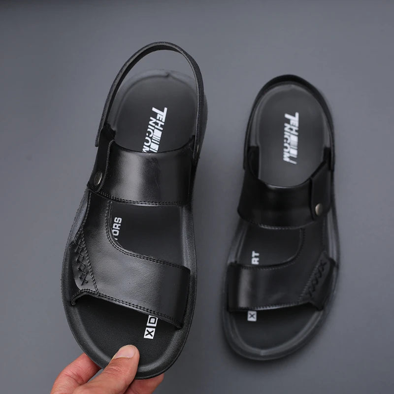 Mens Leather Summer Sandals Breathable Beach Shoes Soft Bottom Casual Zpaxo