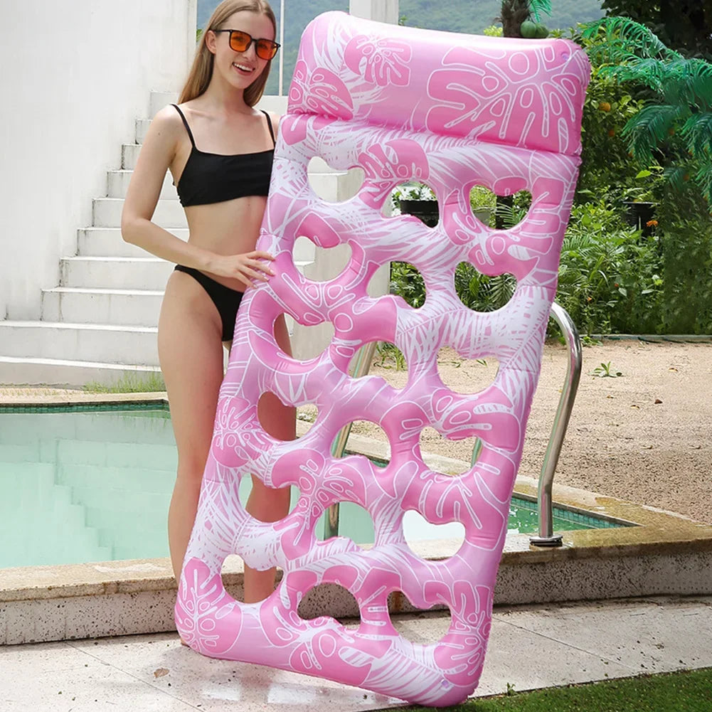 Inflatable Floating Bed with Headrest PVC Floating Lounger Pool Air Mattress for Swimming Pool Beach Adult Water Sleeping Bed Zpaxo