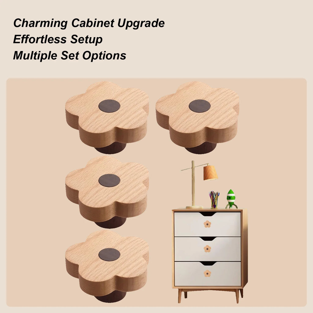 Flower Drawer Pulls 4 Wooden Home Decor Screws Cabinet Cupboard