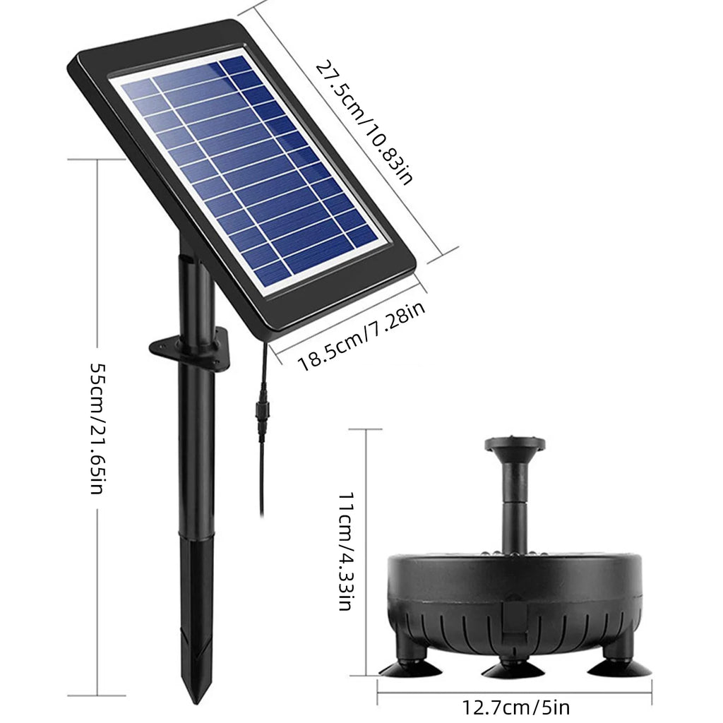 Solar Fountain Pump Solar Water Pump with 5 LED Color Light 7pcs Nozzle Kit 170L/H Max Flow 40-60cm Spray Height for Garden Pond Zpaxo