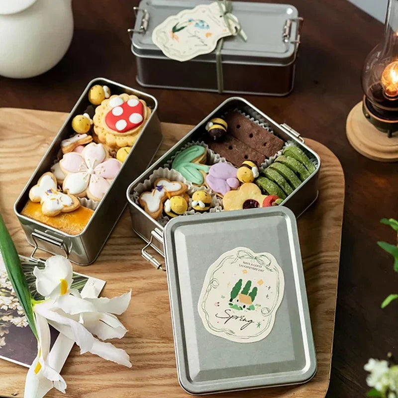 For Candy Coffee Tea Jewelry Chocolate Rectangular Tinplate Cookie Tins Box With Lid Dustproof Home Kitchen Desktop Storage Tin Zpaxo