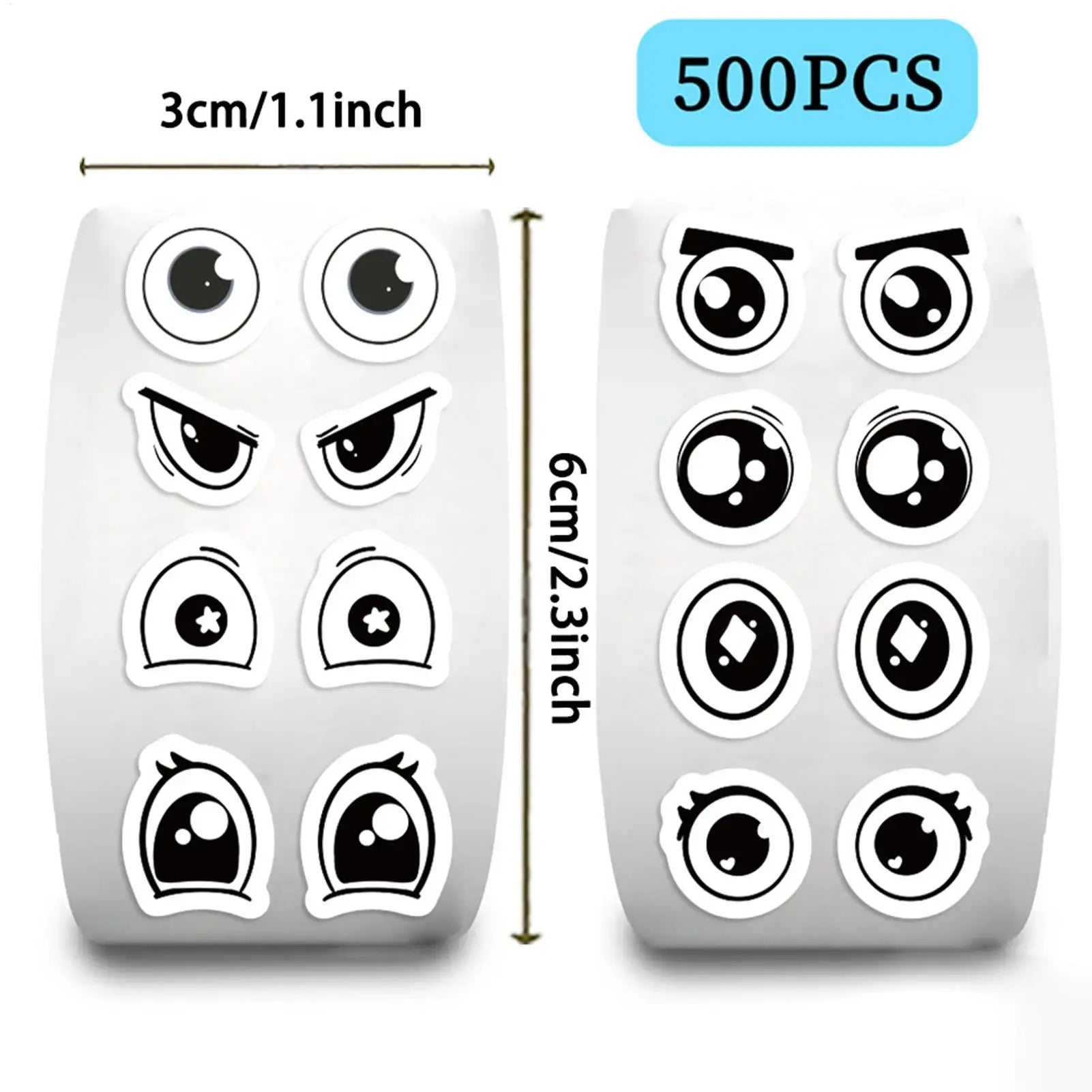 Eye Stickers 500 Piece Cartoon Eye Expressions Decal Sticker Rolls for Kids Girls Women Stationery Decoration Classroom Zpaxo
