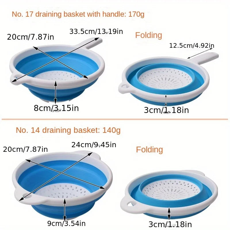 Collapsible Silicone Colander Handle Draining Pasta Veggies Fruit