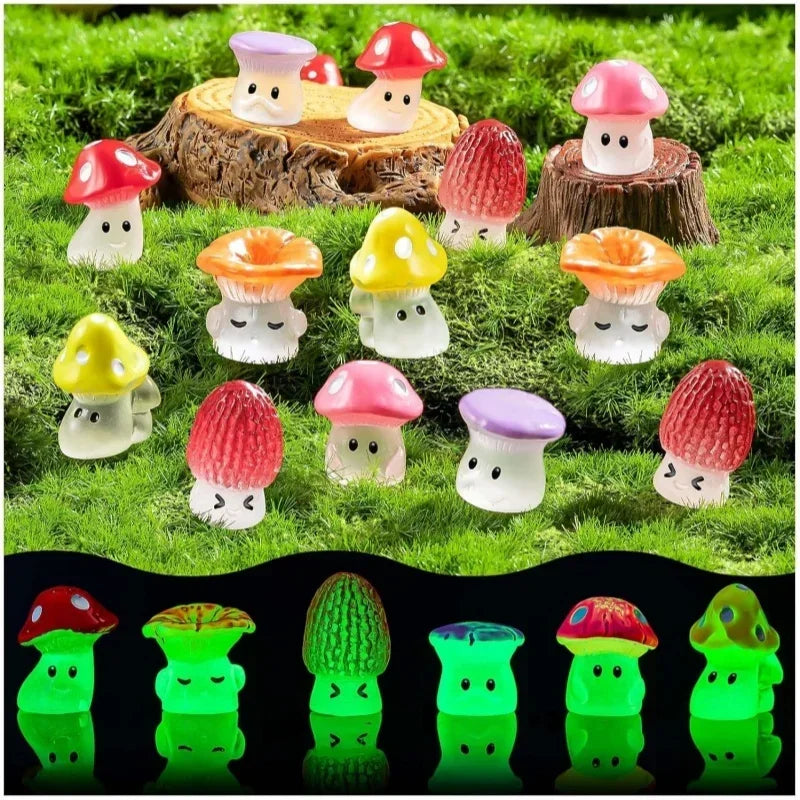 24 48 Mini Glowing Mushroom Resin Ornaments Cute Little Decorations