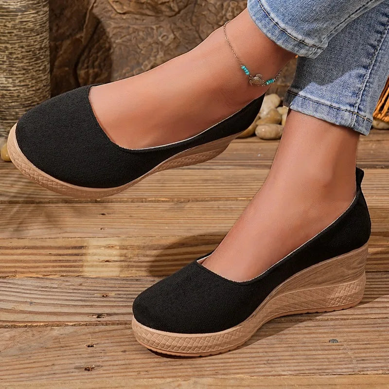 2026 Spring Autumn Suede Wedges Heel Single Shoes Women's Thick Soled Zpaxo
