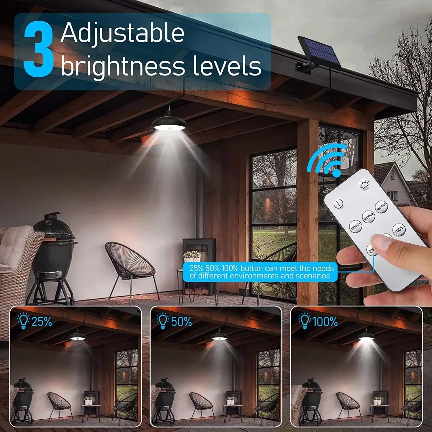 Double Head Outdoor Solar Pendant Light with Motion Sensor Waterproof LED Lamp Remote Control for Garden Shed Lighting Zpaxo