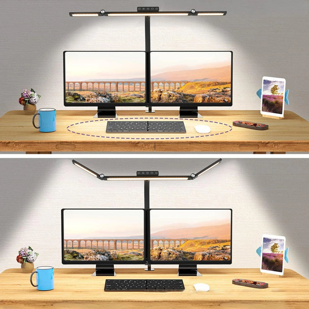 24W Ultra Bright LED Desk Lamp with Clamp 3 Head Automatic Dimming Atmosphere Lighting LED Table Lamps for Office Computer Dest Zpaxo
