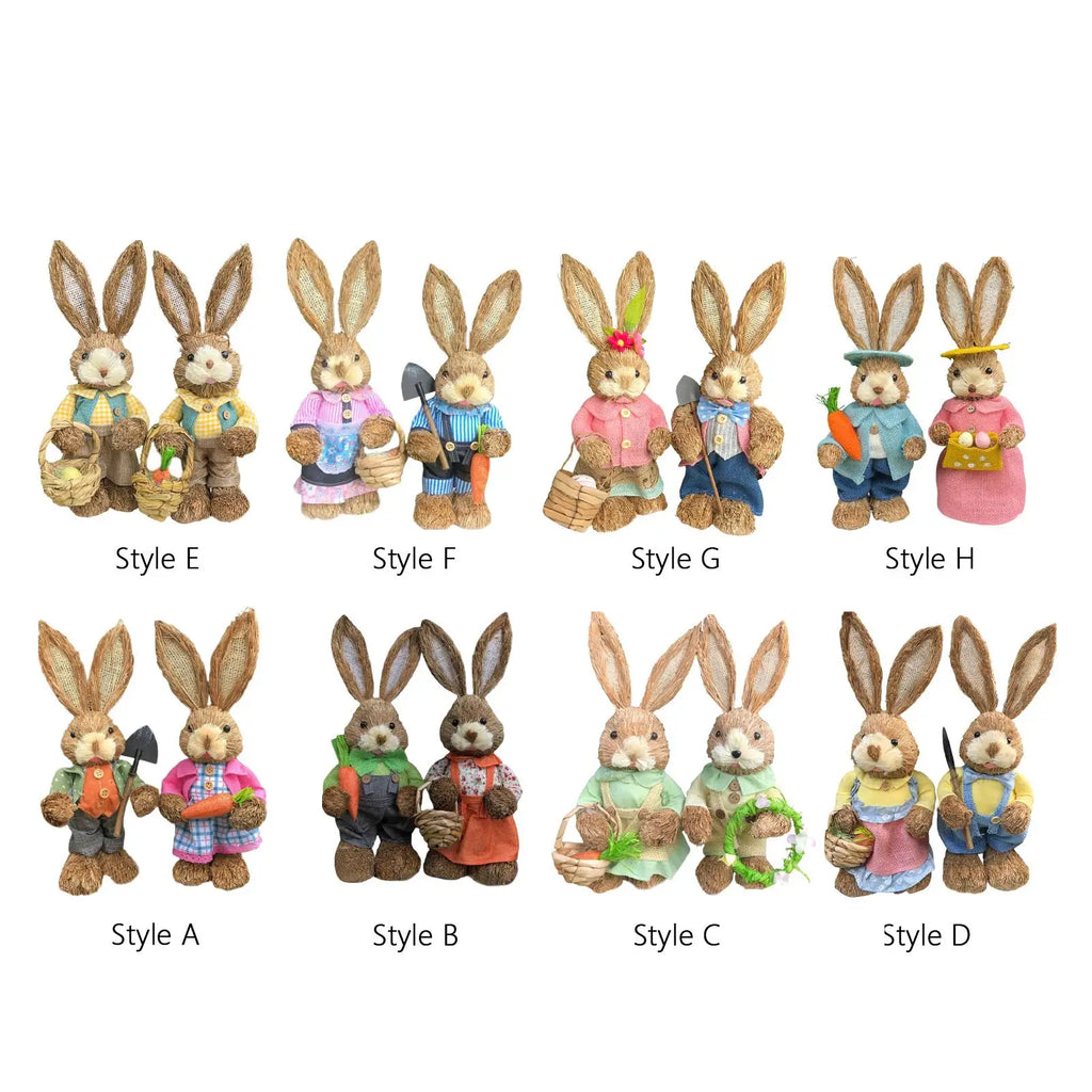 Cartoon 2Pcs Straw Easter Bunny Handmade 35cm Ornaments for Desktop, Windows, Shelves, Bedrooms Lovely Appearance Lifelike Zpaxo