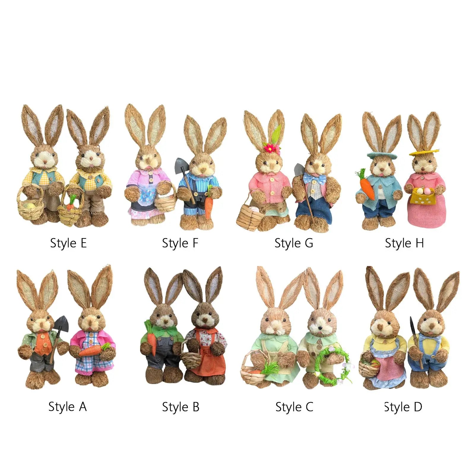 Cartoon 2Pcs Straw Easter Bunny Handmade 35cm Ornaments for Desktop, Windows, Shelves, Bedrooms Lovely Appearance Lifelike Zpaxo