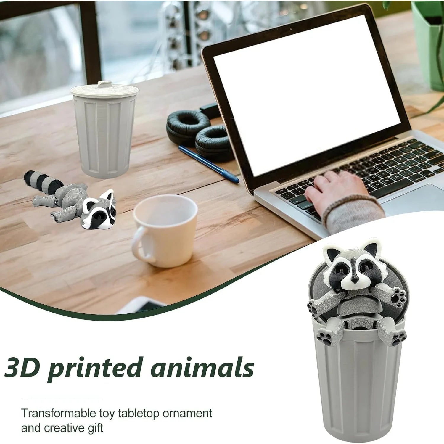 3D Printed Raccoon Animals Fidget Trashcan Home Office Decor Stocking