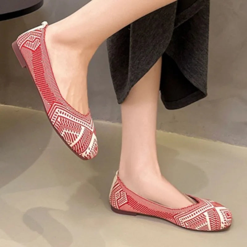 Women's Square Closed Toe Comfortable Lightweight Flat Single Shoes Zpaxo
