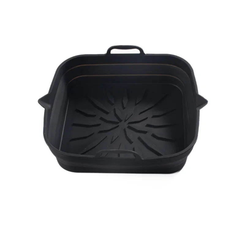 Silicone Air Fryers Liner Oven Baking Tray Square Oven Baking Tray Basket Reusable Liner Pizza Basket Mat Insert Dish Pan Zpaxo black