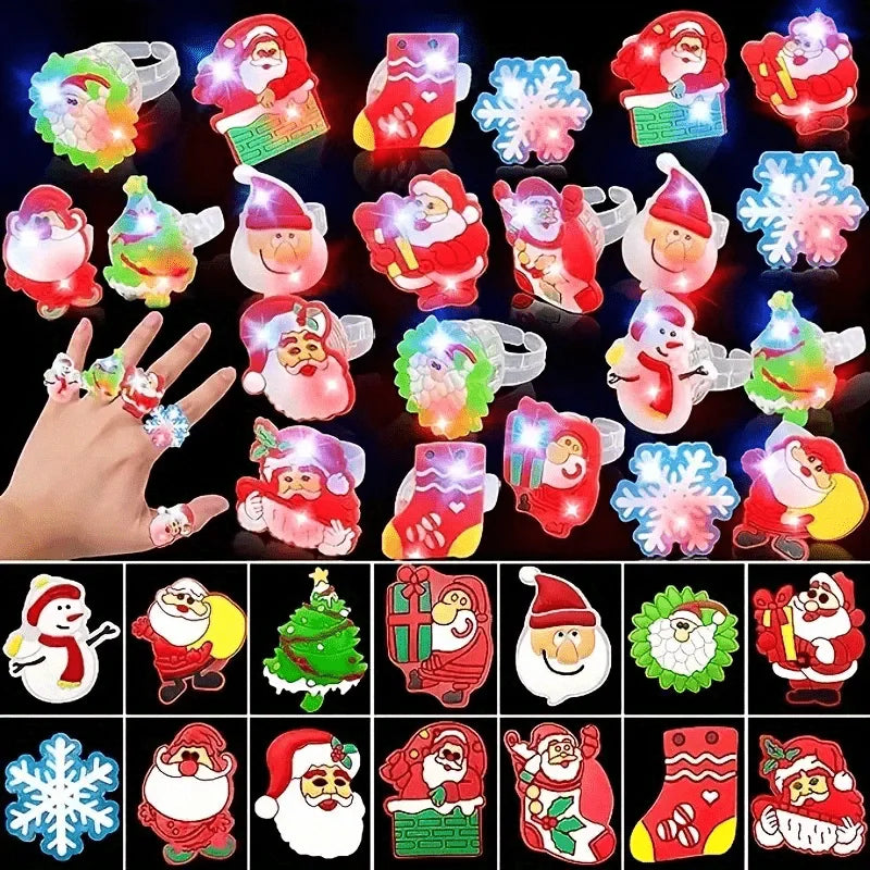 10 20 Christmas LED Light Up Ring Toys Luminous Finger Rings Children
