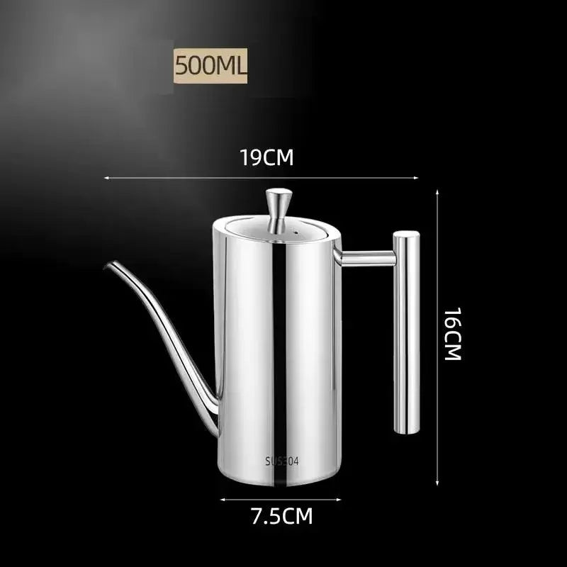 304 Stainless Steel Oil Pot Kitchen Oil Tank Sauce Vinegar Drip-Proof Dust-Proof Oil Storage Container To Store Kitchen Tools Zpaxo Straight 500ML